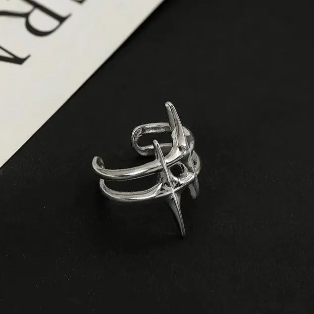 Y2K Adjustable Star Punk Ring Vintage Silver Copper Jewelry Gift Men