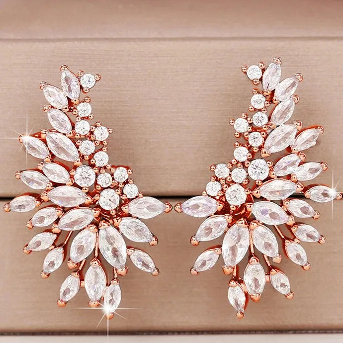 Sparkling Cubic Zirconia Geometric Stud Earrings for Women Wedding Party Jewelry