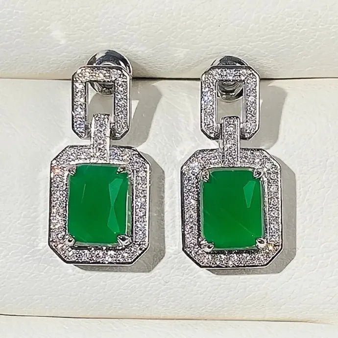 Green Square Cubic Zirconia Copper Alloy Dangle Earrings for Women Party