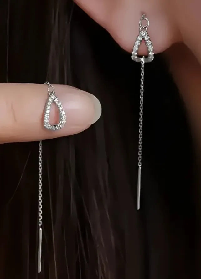 Water Drop Pear Shaped CZ Long Tassel Bridal Earrings