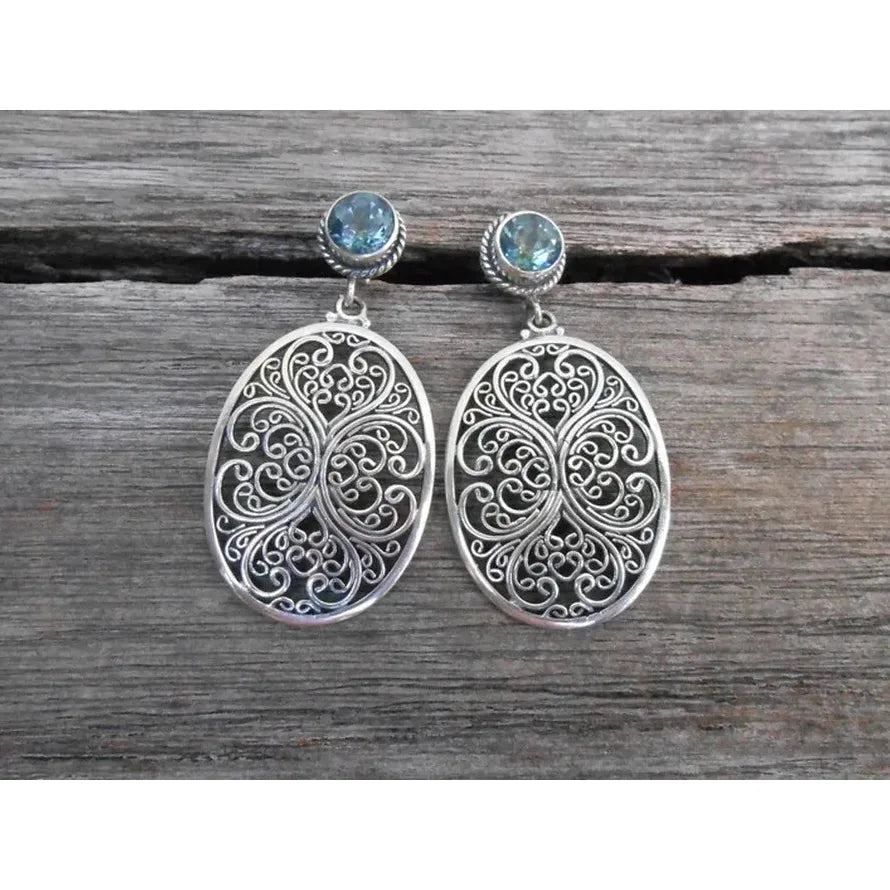 Vintage Ethnic Style Blue Zircon Drop Earrings Zinc Alloy Women’s Jewelry