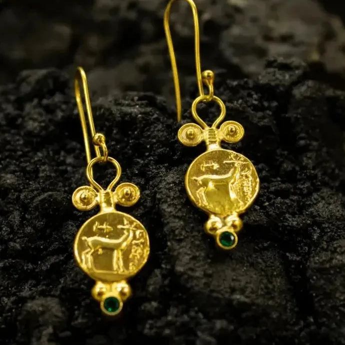 Antique Deer Coin Zinc Alloy Drop Earrings Greek Mythology Christmas Gift