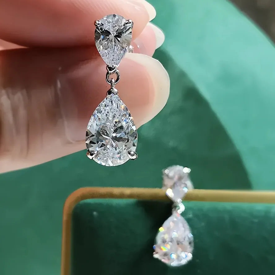 Silver Color Crystal Water Drop Cubic Zirconia Geometric Dangle Earrings for Women Wedding Jewelry