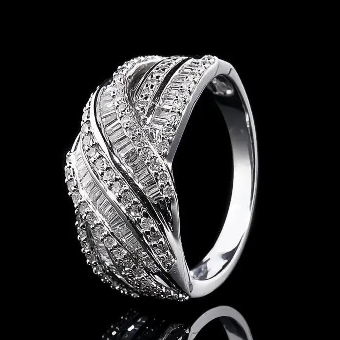 Modern Geometric Cubic Zirconia Brass Wedding Ring for Women