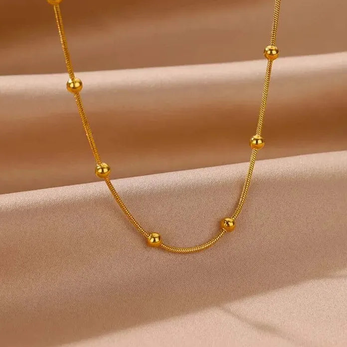 Stainless Steel Round Bead Choker Necklace & Bracelet Set for Women Gold Snake Chain Jewelry