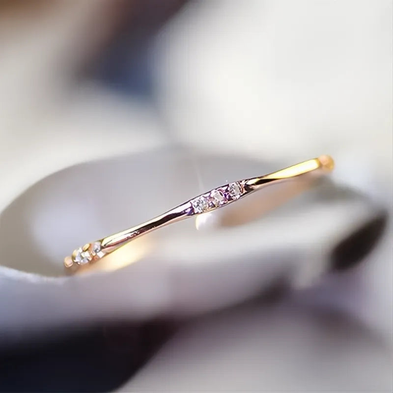 Minimalist Wedding Rings for Women Thin Band Cubic Zirconia Brass Stylish Party Jewelry
