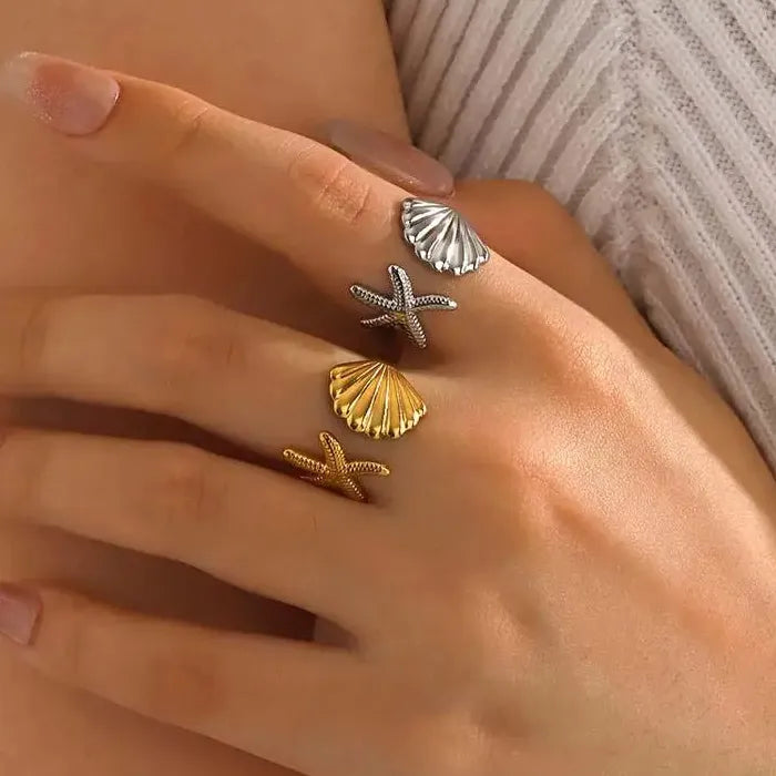 18K Gold Color Geometric Wide Stainless Steel Waterproof Ring for Women Jewelry