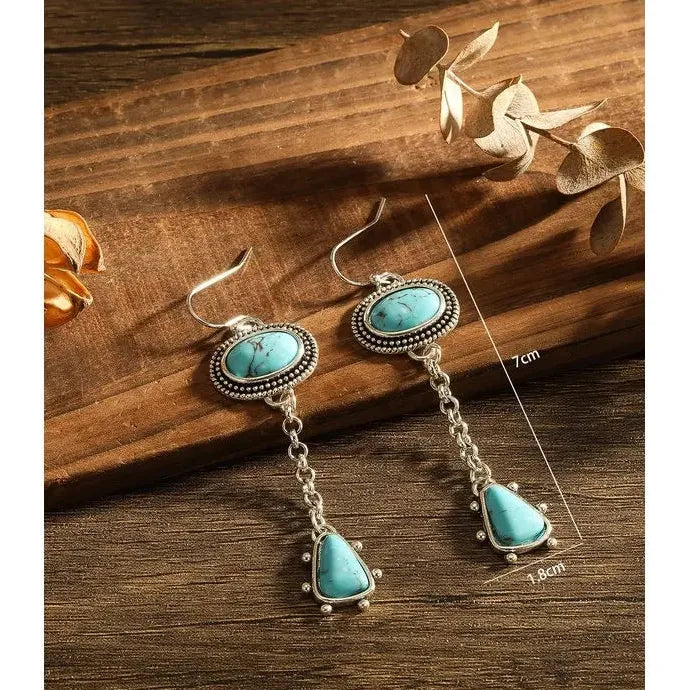 Vintage Bohemian Round Geometric Long Chain Pendant Earrings Zinc Alloy Jewelry
