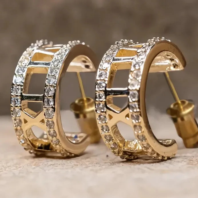 Geometric Hollow Hoop Earrings for Women Silver Gold CZ Wedding Jewelry