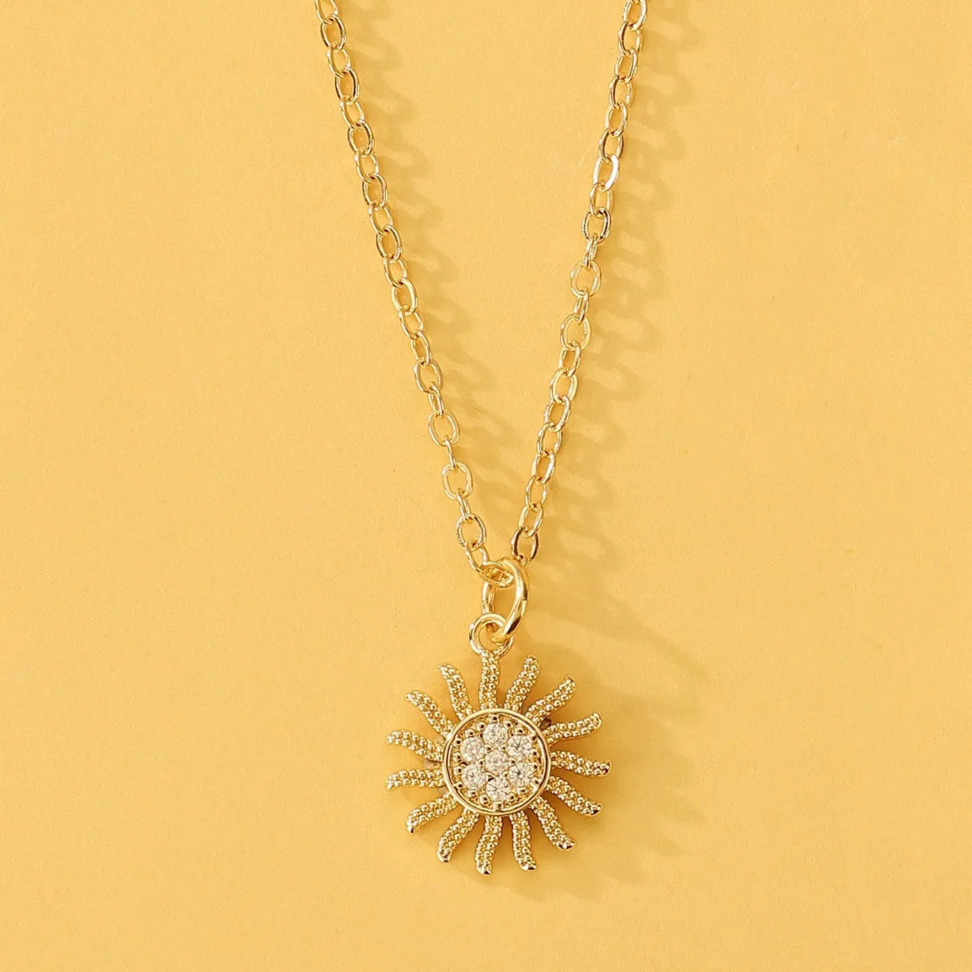Copper Sun Moon Pendant Necklace with Rhinestones Vintage Jewelry Gift