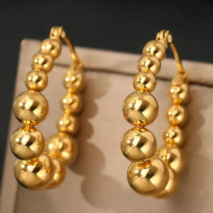 Geometric Stainless Steel Beaded Hoop Earrings for Women Classic Jewelry Gift