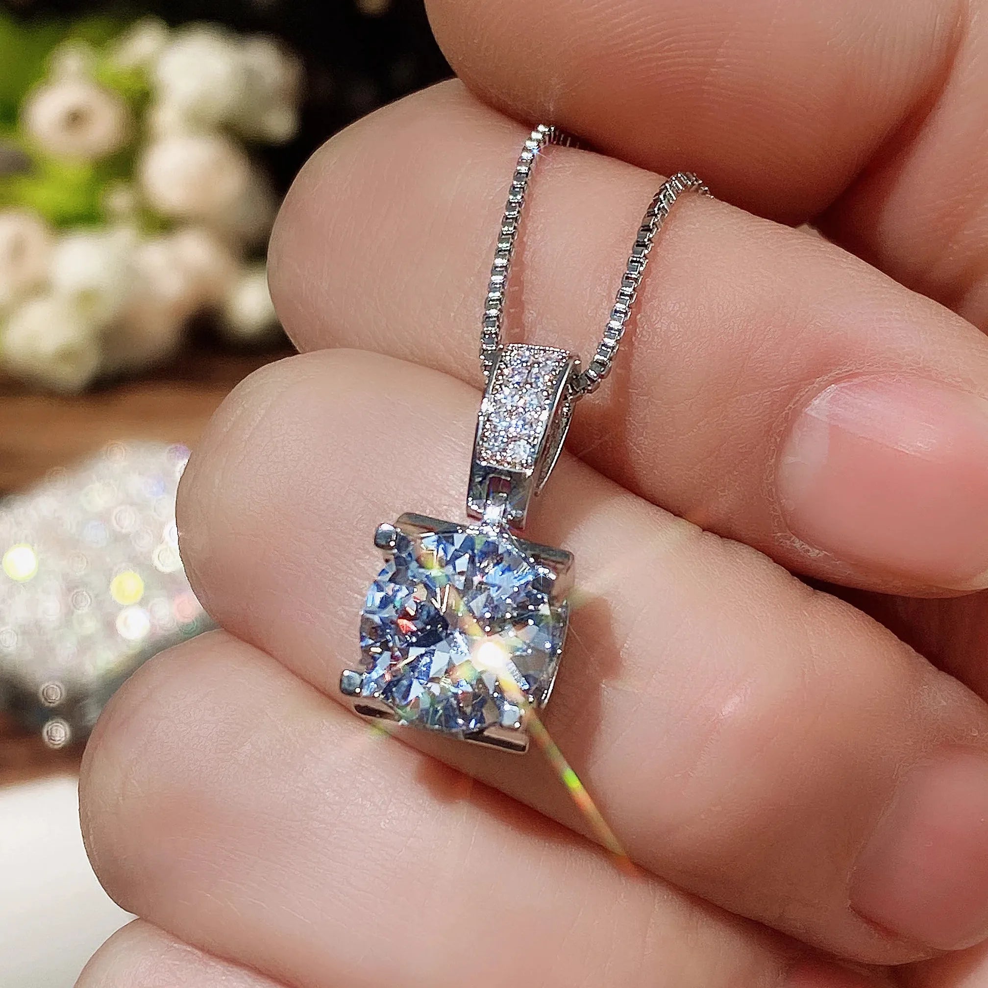 Geometric CZ Pendant Necklace for Women Copper Alloy Cubic Zirconia Jewelry