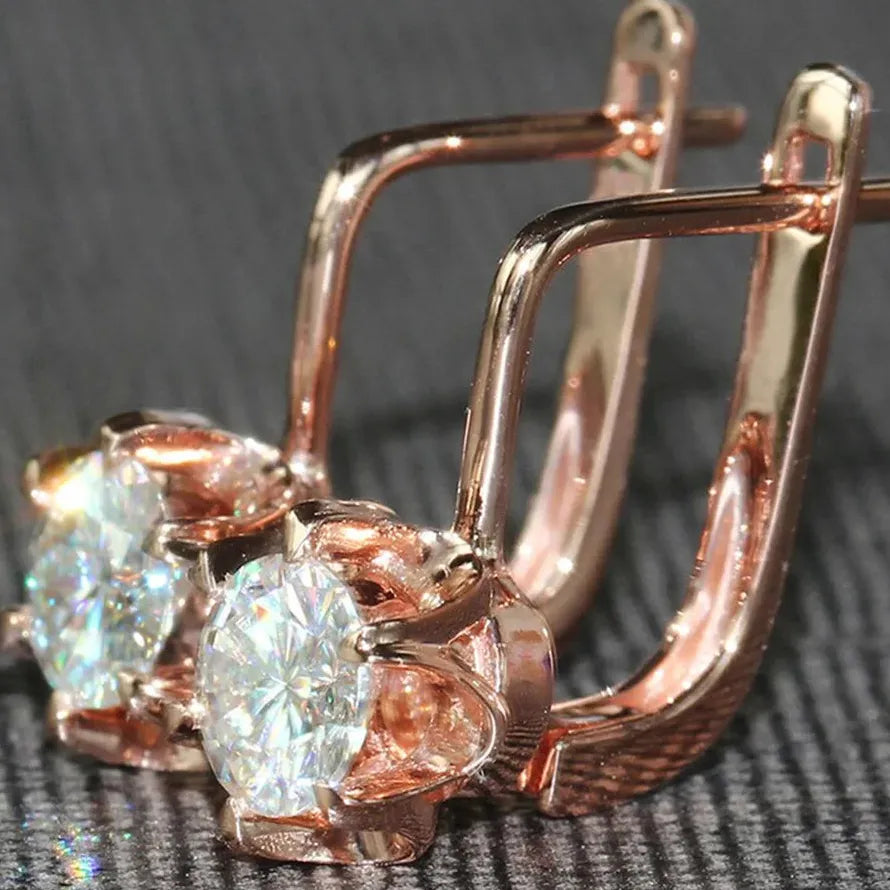 Rose Gold Copper Circular Cubic Zirconia Earrings for Women, Classic Jewelry Gift