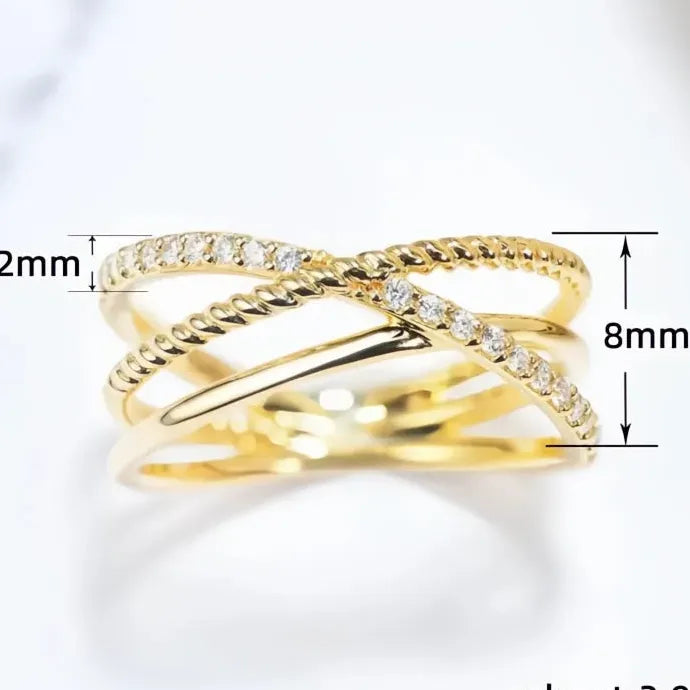 Women’s Geometric Wedding Ring Gold Color Brass Cubic Zirconia Jewelry
