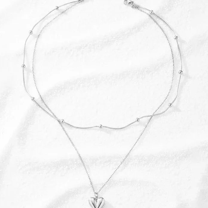 Double-Layer Stainless Steel Heart Pendant Necklace for Women Vintage Jewelry
