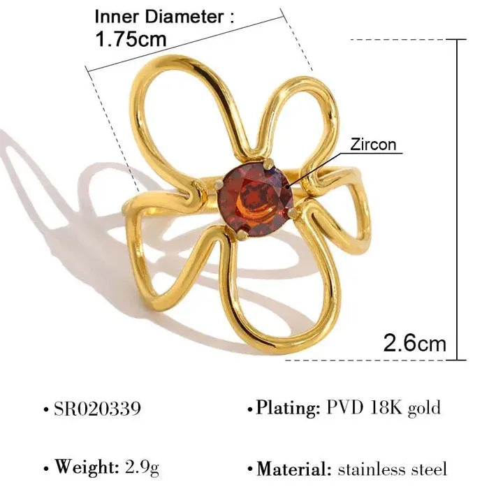 Stainless Steel Women’s Irregular Flower Ring Green Zircon Trendy Jewelry 2026