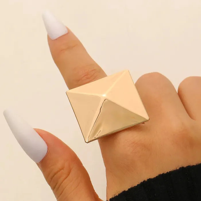 Adjustable Geometric Square Pyramid Open Ring for Women Jewelry Gift