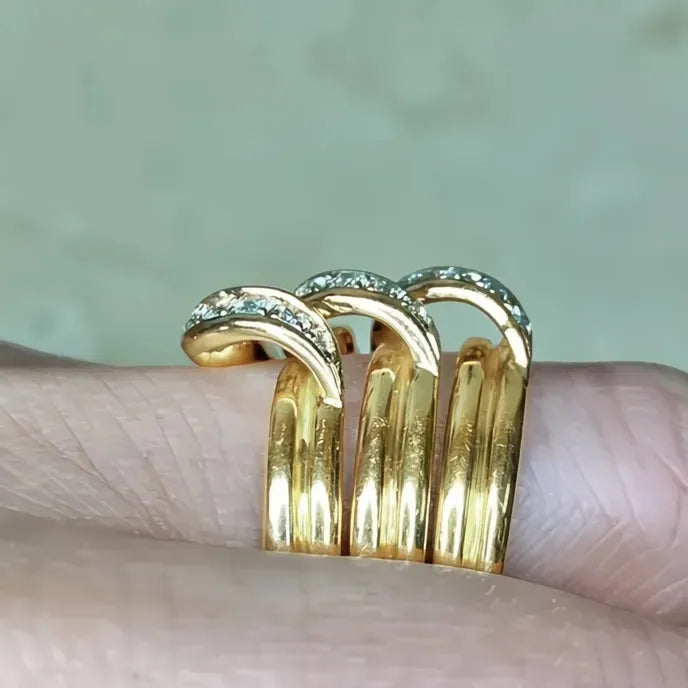 Luxurious Multi-layer Brass Wedding Ring for Women with CZ Geometric Design Gold Color
