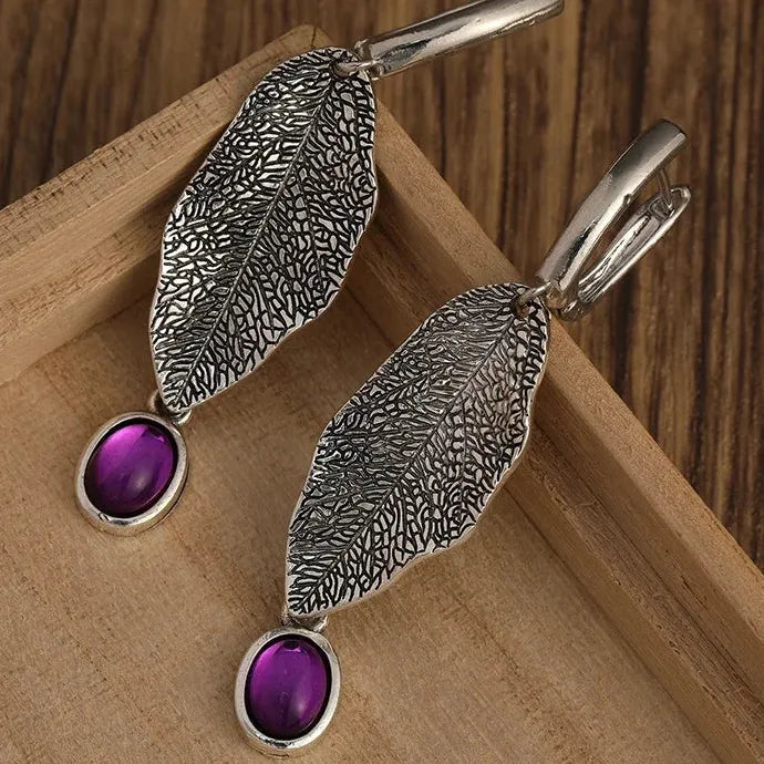 Vintage Bohemian Purple Crystal Drop Pendant Earrings for Women Jewelry Gift