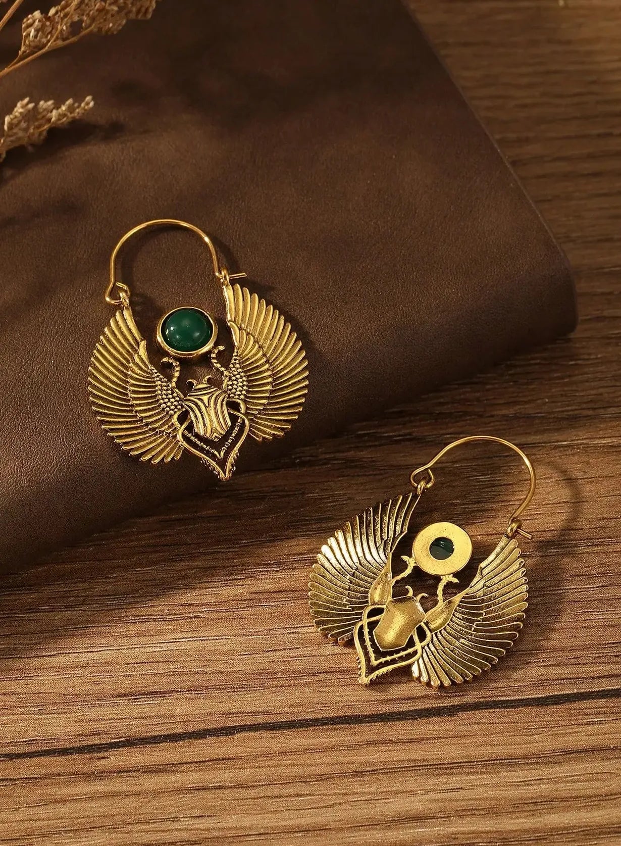 Vintage Egyptian Scarab Wings Large Hoop Earrings Gold Zinc Alloy Gift