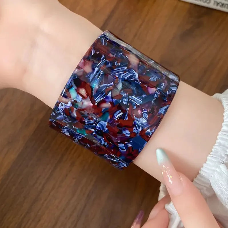 2025 Retro Acrylic Colorful Striped Open Bangle Bracelet for Women Jewelry