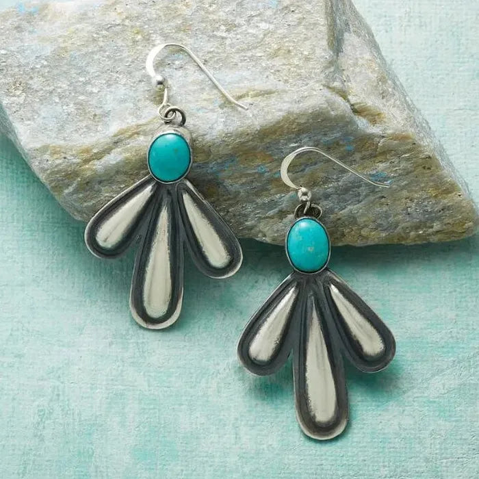 Silver Blue Stone Cactus Drop Earrings Women’s Simple Wedding Jewelry Zinc Alloy