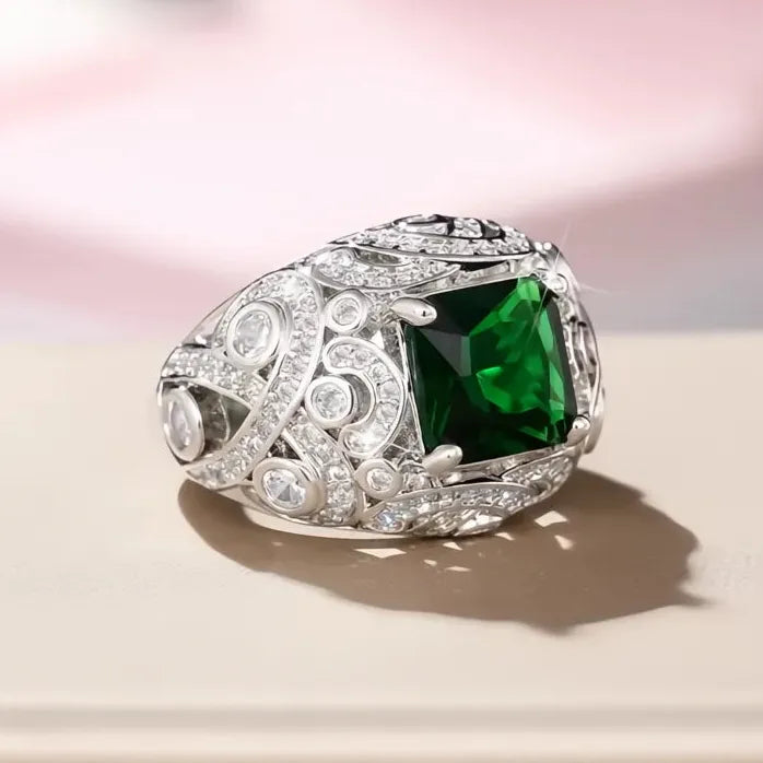 Green Cubic Zirconia Brass Wedding Band Ring for Women Anniversary Jewelry