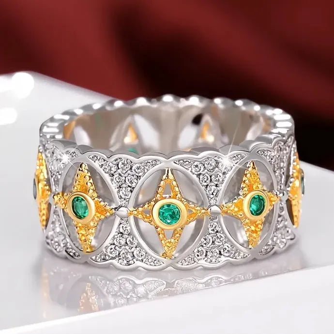 Hollow-Out Geometric Brass Ring for Women with Bright Cubic Zirconia