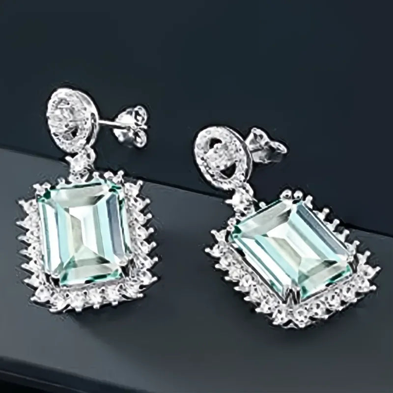 Light Blue Cubic Zirconia Drop Earrings for Women Engagement Wedding Fashion Jewelry
