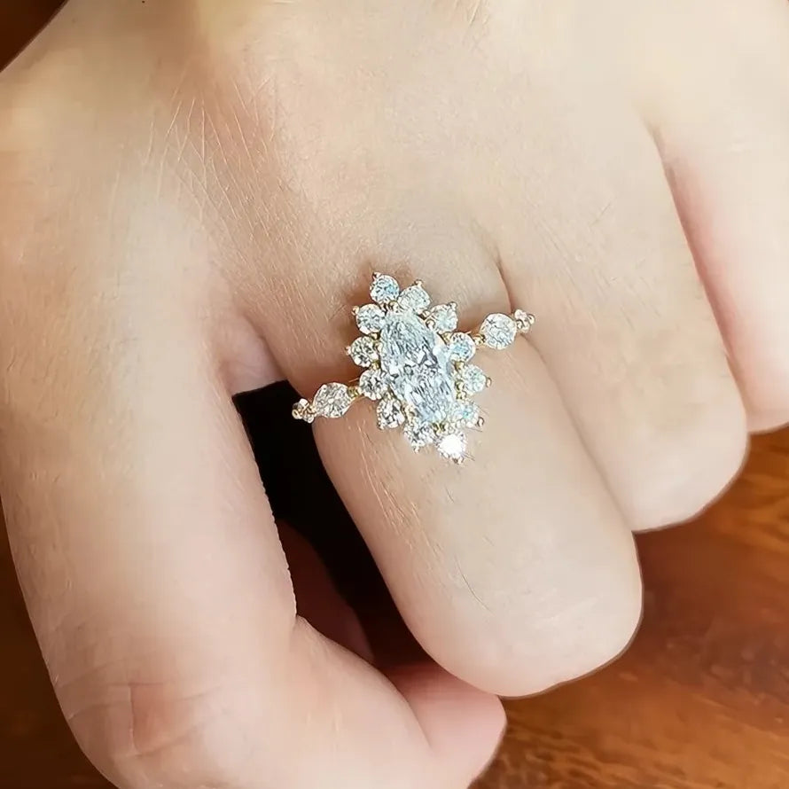 Sparkling Cubic Zirconia Geometric Brass Wedding Engagement Ring 2022