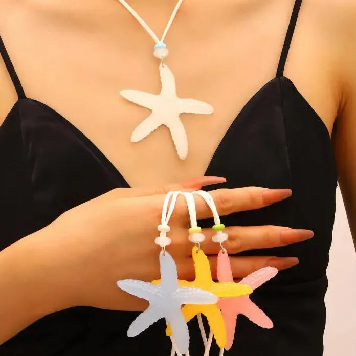 Blue Large Starfish Pendant Necklace for Women Romantic Holiday Jewelry
