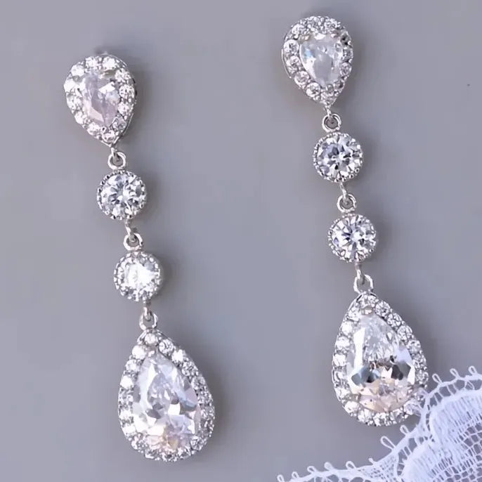 Silver Color Dangle Earrings for Women with Cubic Zirconia Crystal Drop Fashion Jewelry
