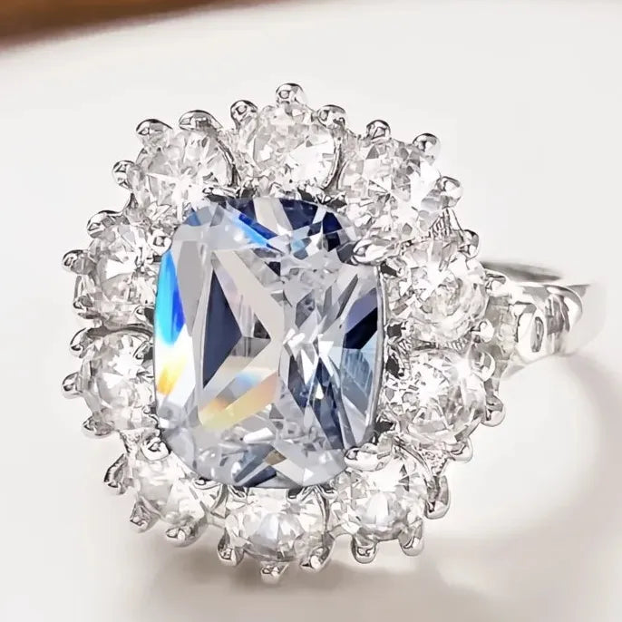 Silver Tone Geometric Cubic Zirconia Wedding Ring for Women Bridal Gift