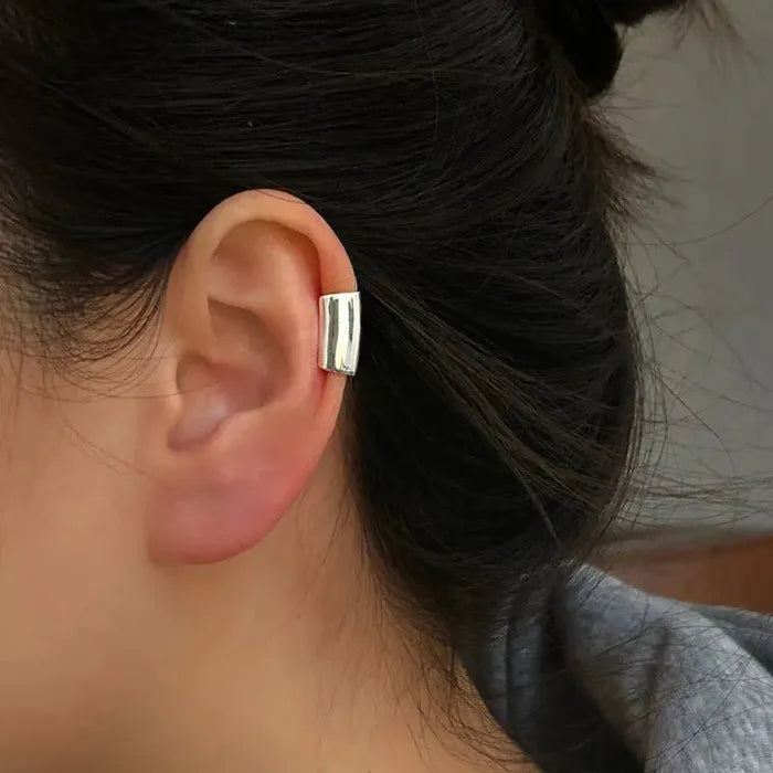 Silver Metal Long Tube Clip-On Ear Cuff Earrings Non-Piercing for Men Women