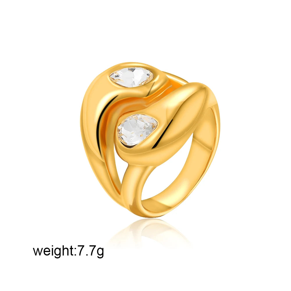 18K Gold Plated Geometric Zircon Chunky Dome Wide Knuckle Ring for Women