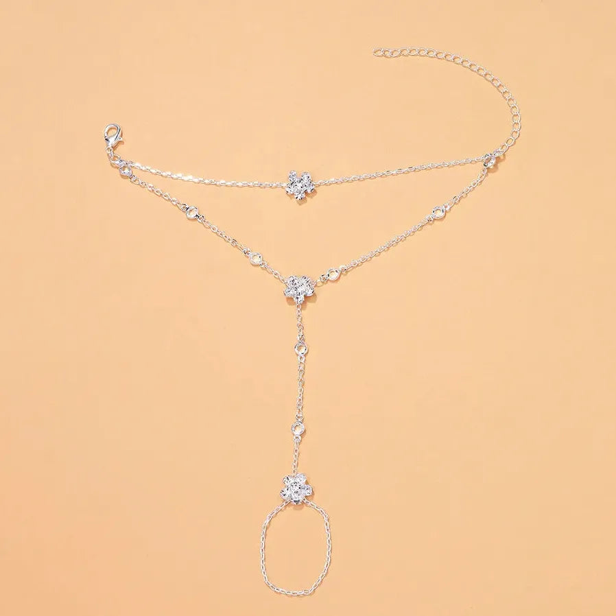 Adjustable Zircon Flower Bracelet for Women Crystal Jewelry Gift Plant Design