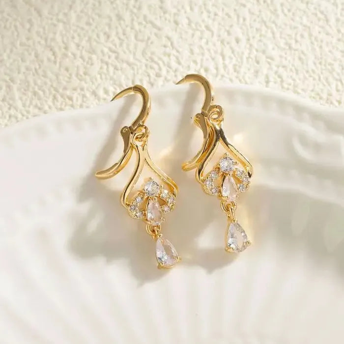 Copper Crown Water Drop Tassel Zircon Earrings for Women Long Geometric Jewelry