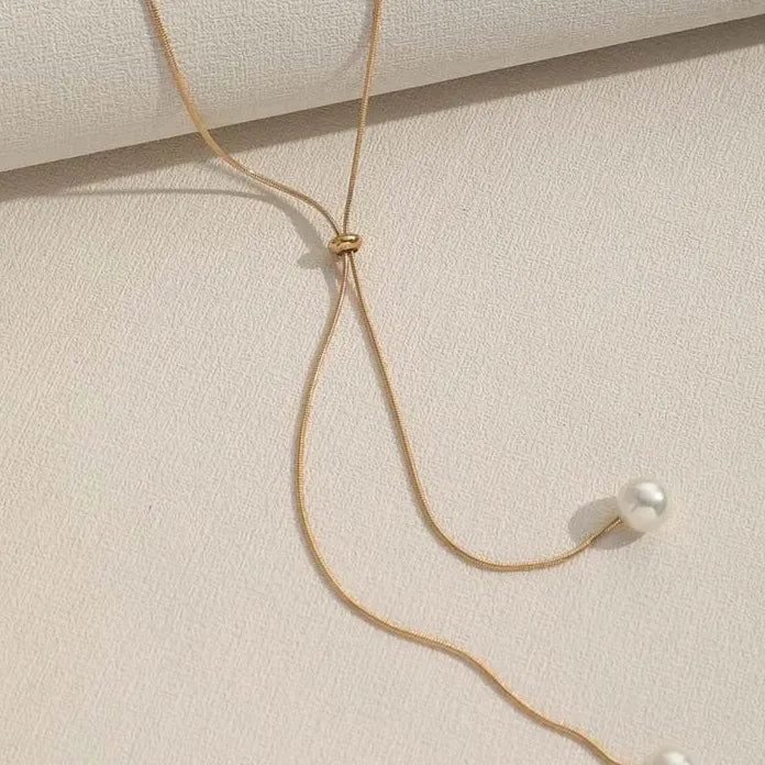 Silver Long Tassel Pearl Pendant Necklace for Women Adjustable Choker Jewelry Gift