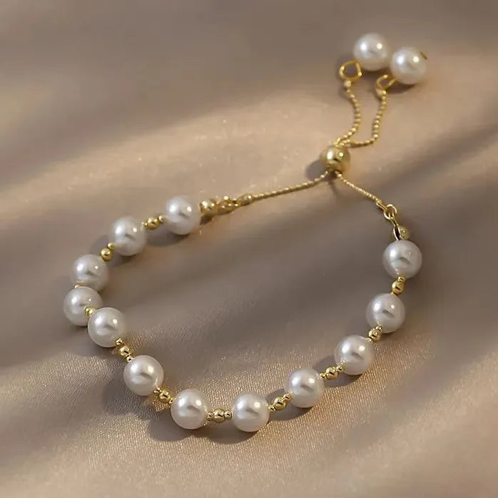 Korean White Opal Pearl Crystal Adjustable Cuff Bracelet Women Gift Jewelry