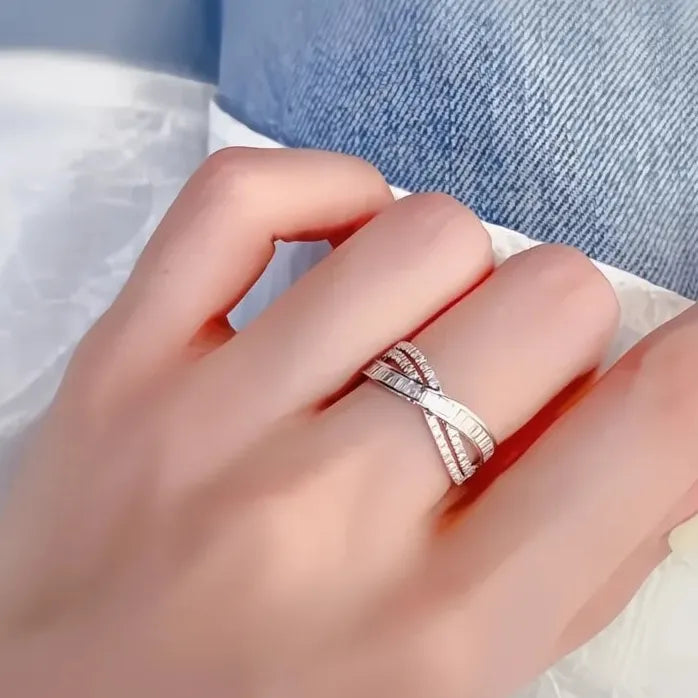 Silver Cubic Zirconia Geometric Wedding Ring for Women Bridal Jewelry