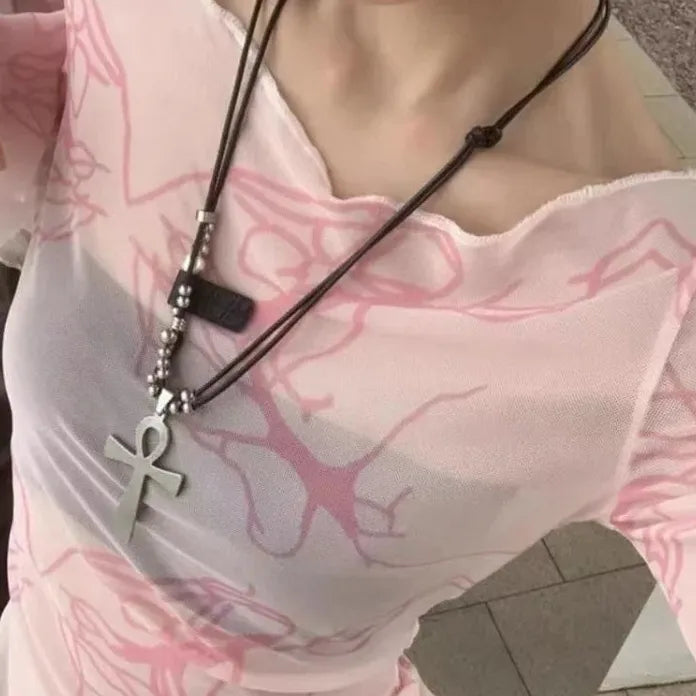 Y2K Retro Zinc Alloy Cross Pendant Necklace Punk Goth Jewelry for Women