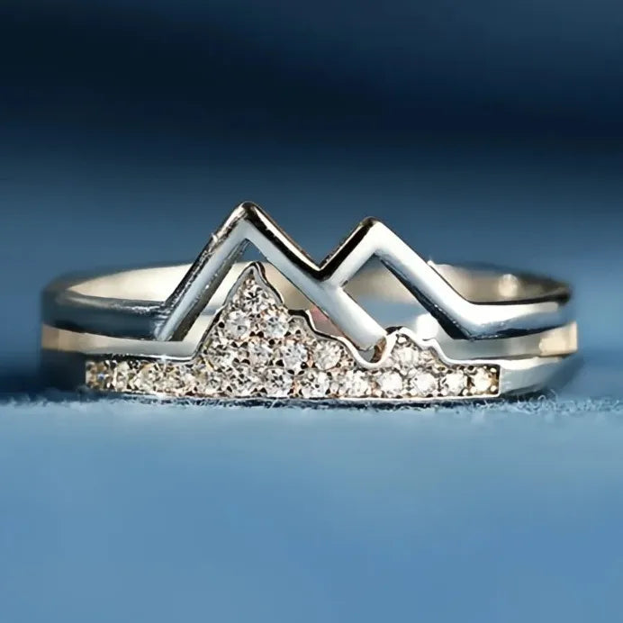 Geometric Mountain Ring with Sparkling Cubic Zirconia for Women Gift