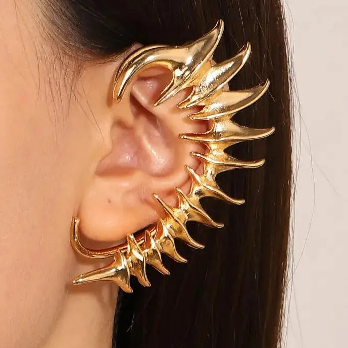2024 Punk Skeleton Spike Silver Metal Clip-On Earrings Unisex Gift Jewelry