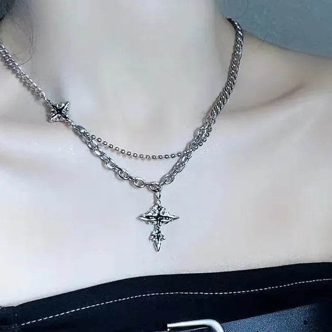 Gothic Red Crystal Heart Pendant Necklace Y2K Fashion Jewelry Accessory