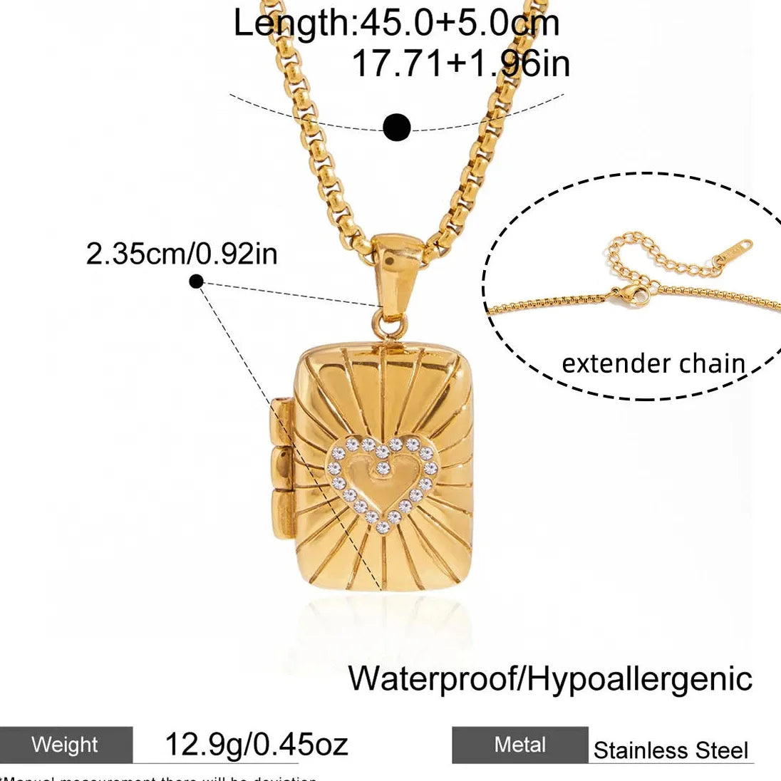 Vintage Openable Photo Frame Locket Pendant Necklace for Women 18K Gold Plated Stainless Steel Jewelry Gift