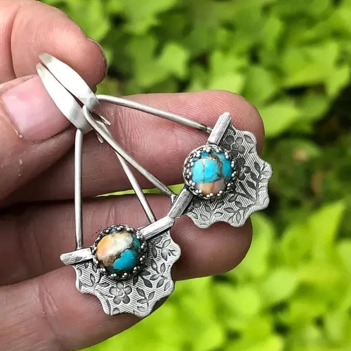 Retro Silver Zinc Alloy Earrings Set with Synthetic Gemstone Pendant for Women