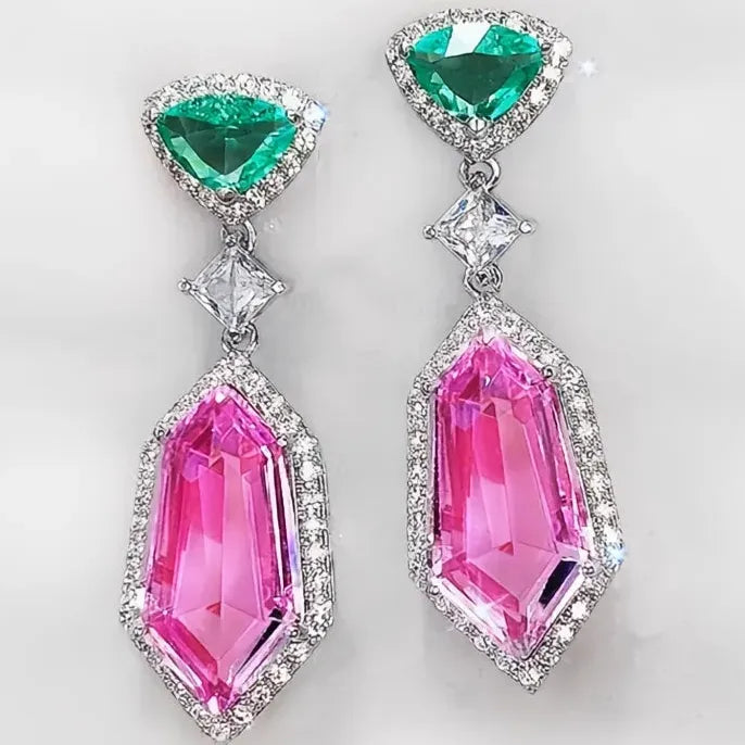Colorful Geometric Cubic Zirconia Dangle Earrings for Women Wedding Jewelry