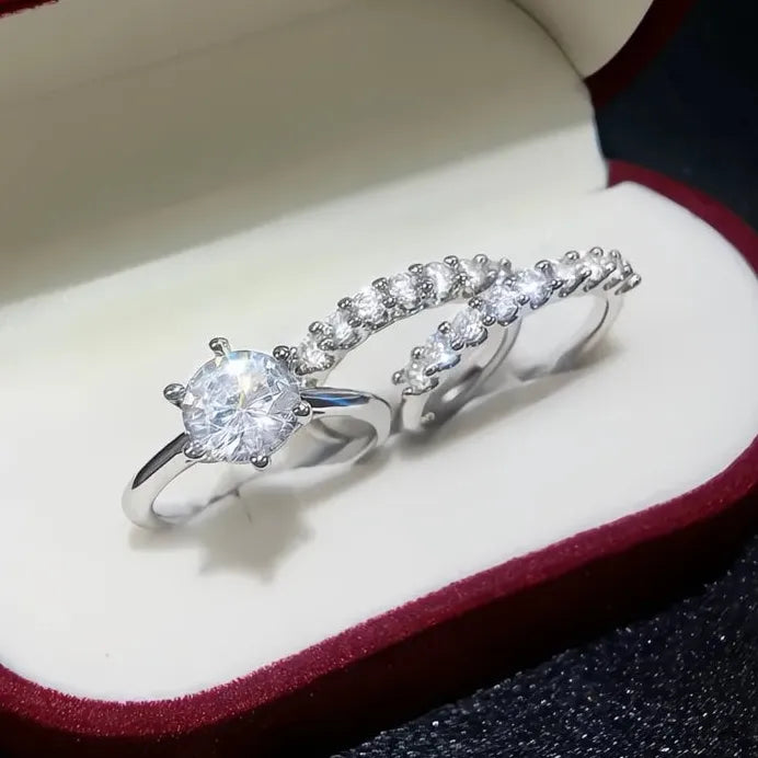3-Piece Cubic Zirconia Wedding Ring Set for Women Bridal Jewelry