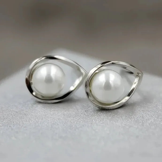 Simulated Pearl Stud Earrings Gold Silver Brass Minimalist Jewelry for Women