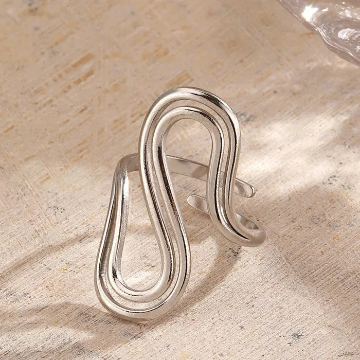 Adjustable Stainless Steel S Letter Ring Women Double-Layer Vintage Punk Jewelry